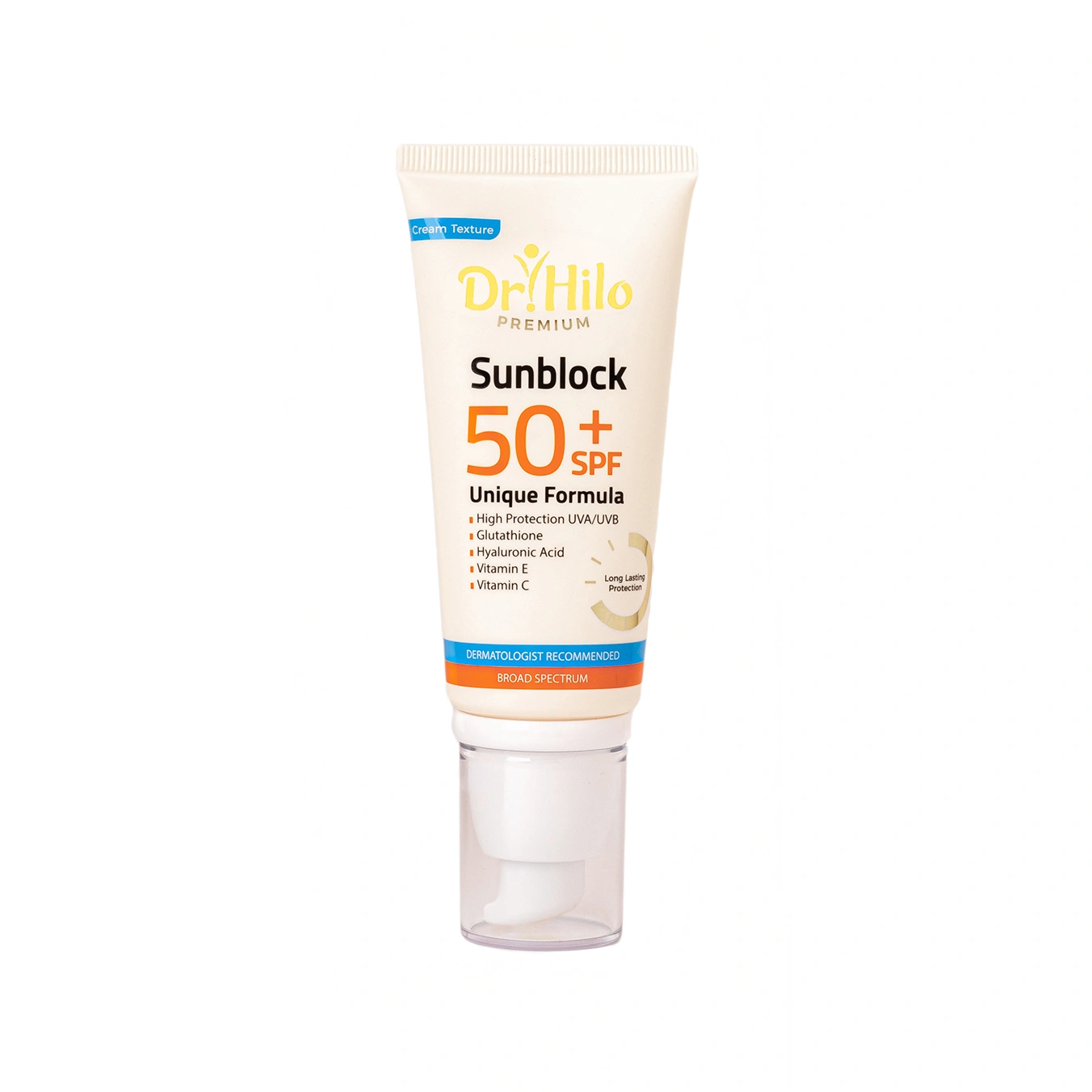 عبوة واقي شمس فيزيائي كريمي SPF50 مع الهيالورونيك أسيد للبشرة الجافة والمختلطة